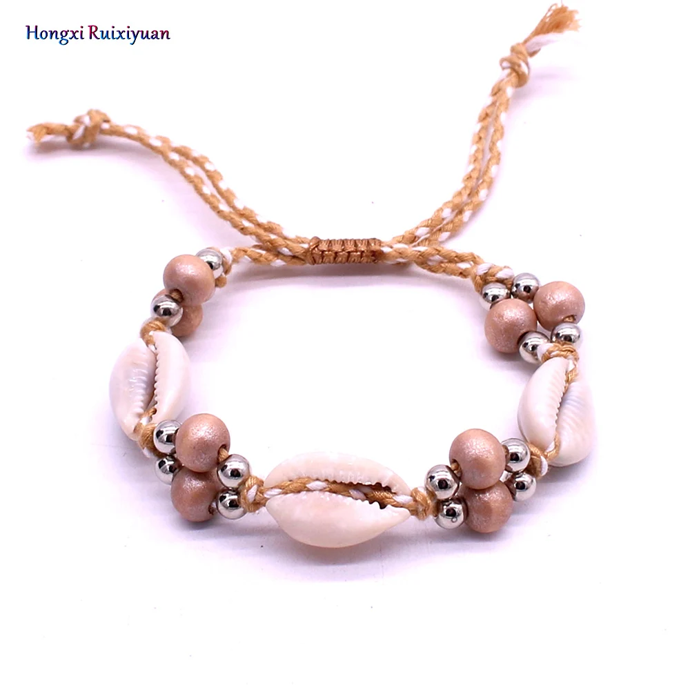 Женский браслет в виде раковины модный пляжный из раковин с бусинами|Плетеные