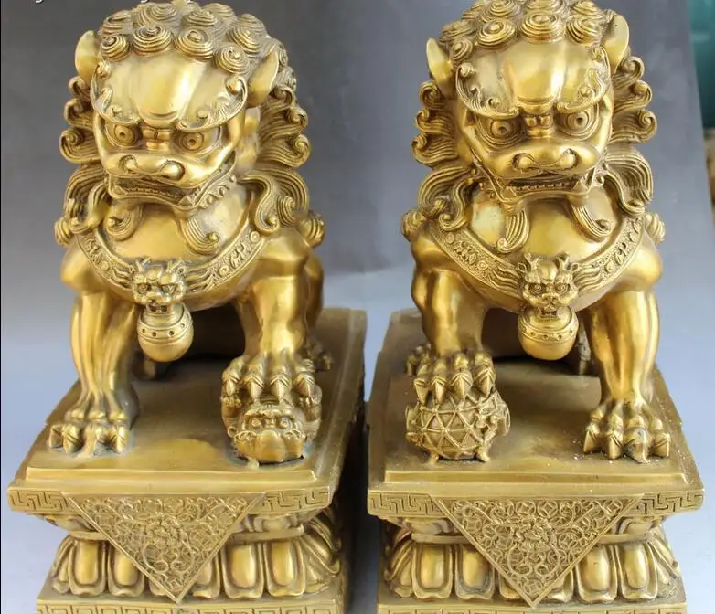 13 &quotКитайский фэншуйская бронза собака Фу Собака Guardion Лев детский Статуя Пара |
