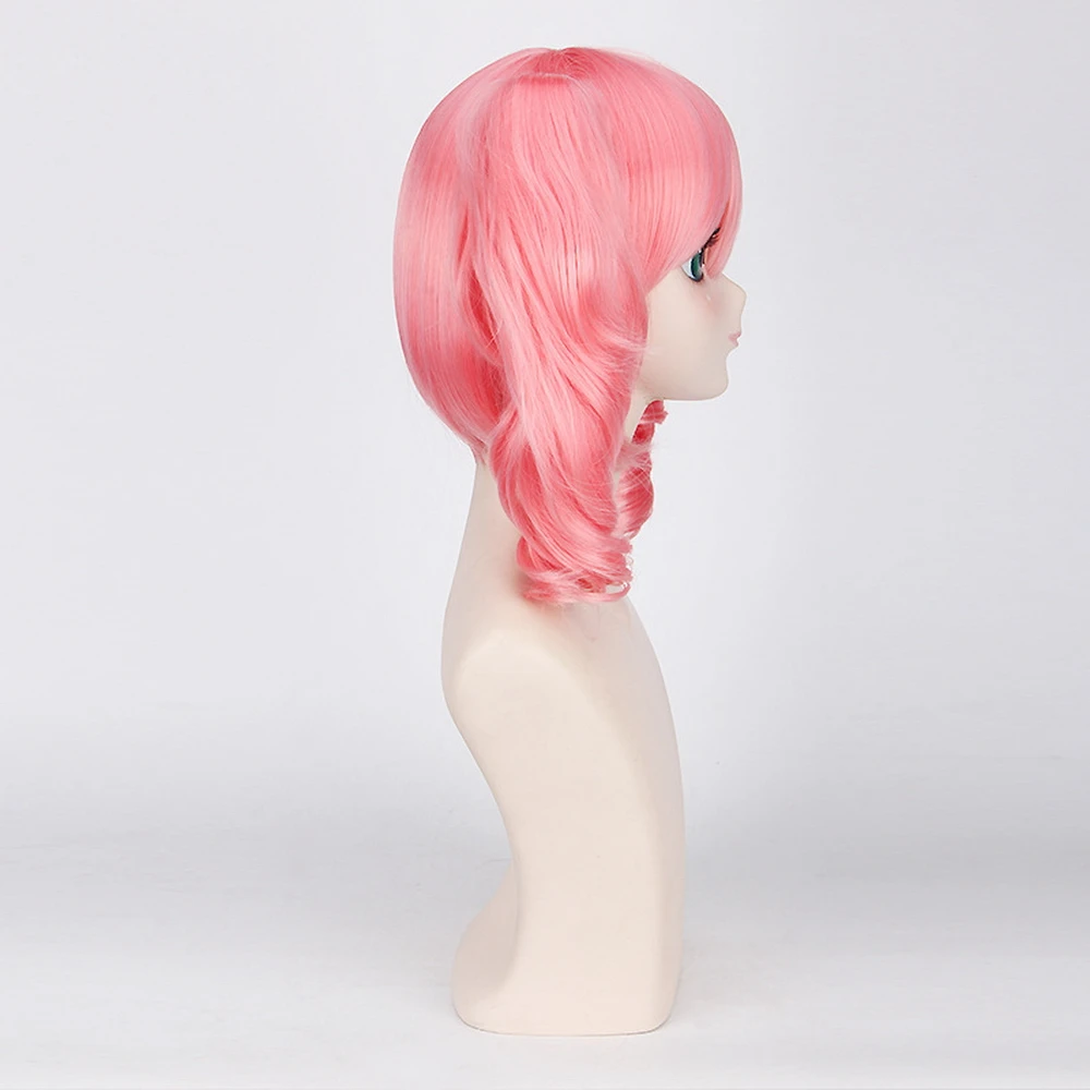 Anime Roromiya Karuta  Inu X Boku SS Pink Short Curly Cosplay Wig Costume 40cm Synthetic Hair Wigs With Chip Ponytails
