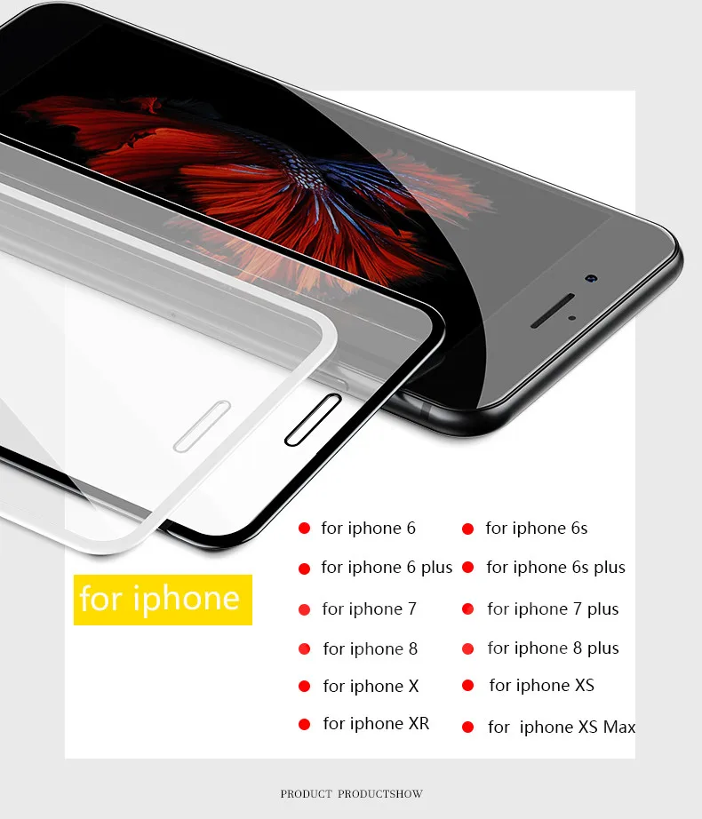 Защитное стекло с закругленными краями 11D для iPhone 7 8 6 6S Plus, закаленное защитное стекло для X XR XS Max