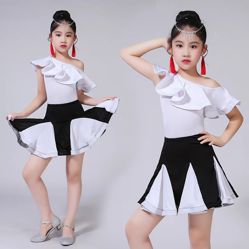 Новая юбка для латинских танцев Топ для латинских танцев, 2 предмета, Qiaqia, танцевальные костюмы для девочек, летняя танцевальная одежда для соревнований D-0268 с короткими рукавами