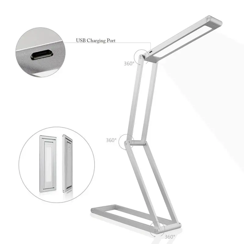 USB Перезаряжаемый Светодиодный настольный светильник с длинными ручками, портативный светодиодный светильник с регулируемой яркостью, складной светильник для чтения из алюминиевого сплава
