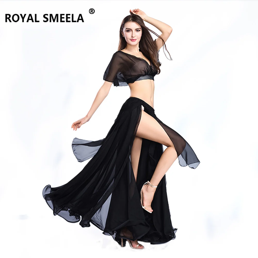 Hot Sale Free Shipping New Women's belly dance set costume belly dancing clothes sexy fashion girl bellydance Chiffon Top skirts - Цвет: Black