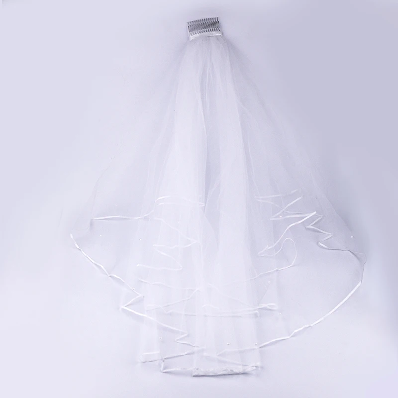 Bridal Veil Wedding Accessories Two Layer Ribbon Edge White Veils With Comb 2018 | Свадьбы и торжества