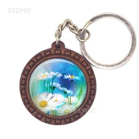 singing frogs wood keychain daisy fields art special gifts black cat moon keyring
