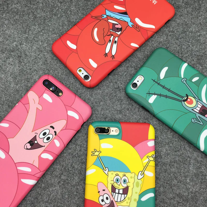 For iPhone X Cute SpongeBob Case Cartoon Mr.Krabs Soft matte back phone cover 7 7plus 8 8plus 6 6S 6Splus |