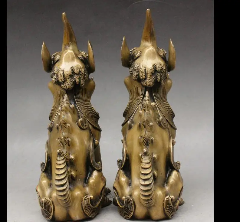 WBY 17017+++11" Chinese Bronze Evil kylin Kirin Pixiu Brave Troops Unicorn Beast Pair Statue | Дом и сад
