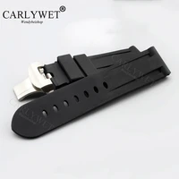 carlywet 24mm black waterproof silicone rubber replacement wrist watch band strap with silver black clasp for luminor