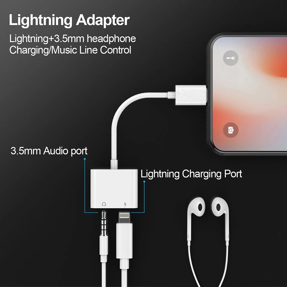 JKING 2 в 1 зарядное устройство с интерфейсом Lightning адаптер для прослушивания iphone X 8