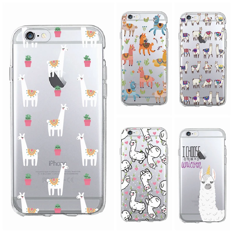 Kawaii милые ламы альпаки Животные мультфильм мягкий чехол для телефона iPhone X 5 5S 6 6s