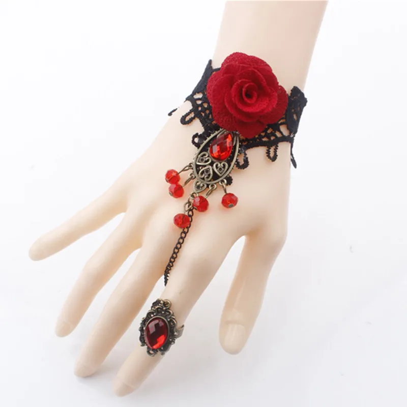 Стимпанк вампир черный кружевной розовый браслет Ретро готический с бабочкой