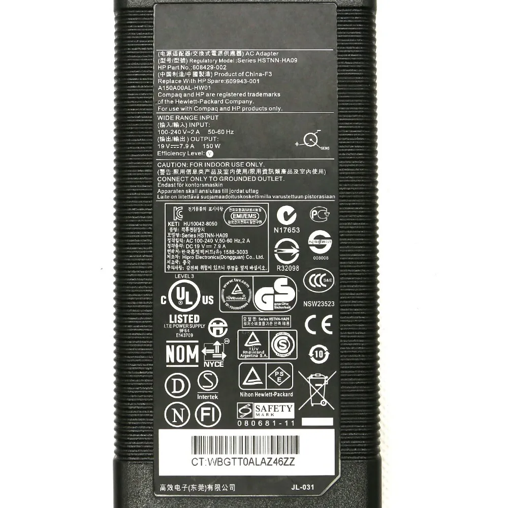 Новый оригинальный 19 в 7.9A 150 Вт HSTNN-HA09 питание для hp ELITEBOOK 6930 P 8530 608429-002 609943-001