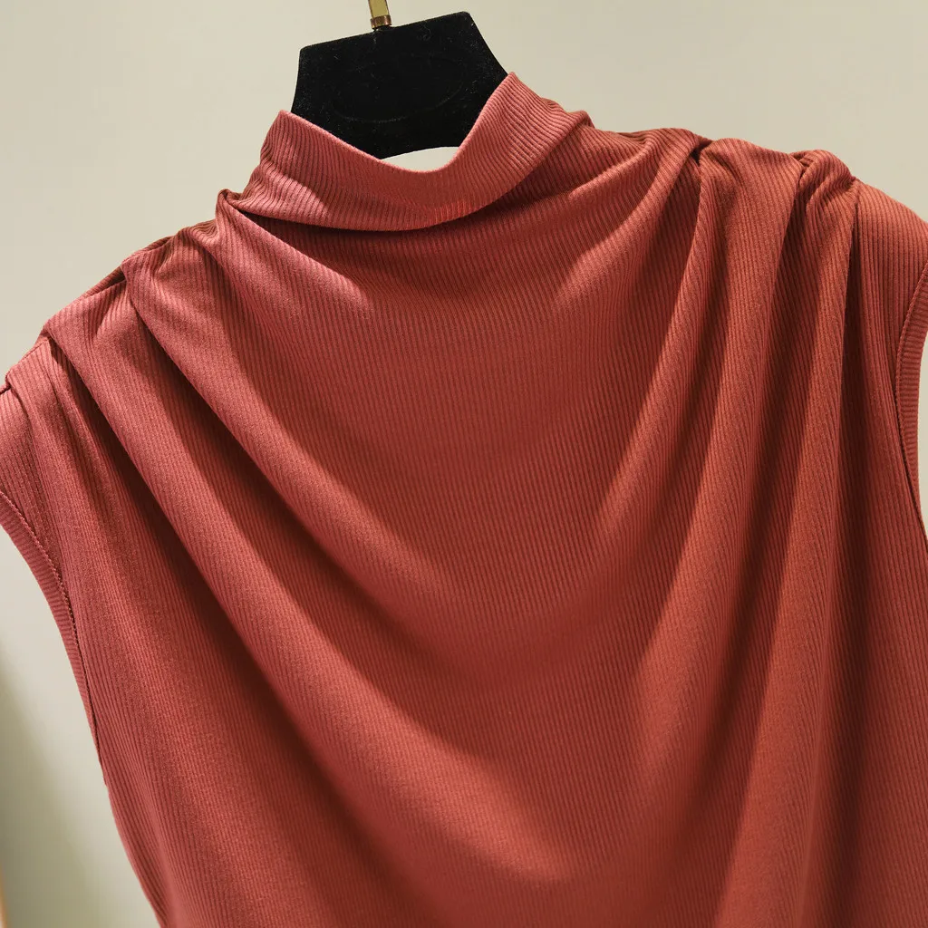 Женская водолазка без рукавов хлопковая однотонная Повседневная свободная