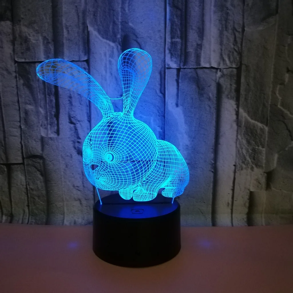 Кролик 3d лампа 7 цветов сенсорный пульт дистанционного управления Led визуальное