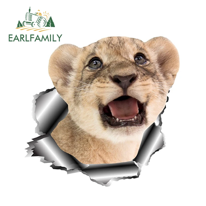 

EARLFAMILY, 13 см x 12,6 см, 3D наклейка в виде льва, рваная металлическая наклейка, наклейки с дикими животными, водонепроницаемые аксессуары