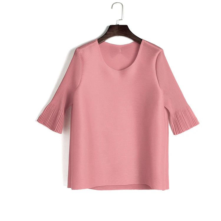 Changpleat Свободная Женская футболка Miyak плиссированные Дизайнерские однотонные футболки с круглым вырезом и бантом сзади, черные, серые женские футболки больших размеров