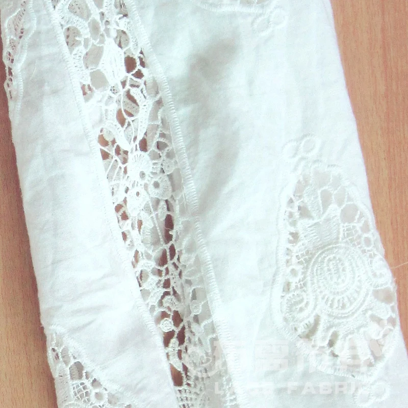 

120cm wide white cotton cutout embroidery lace one-piece dress fabric