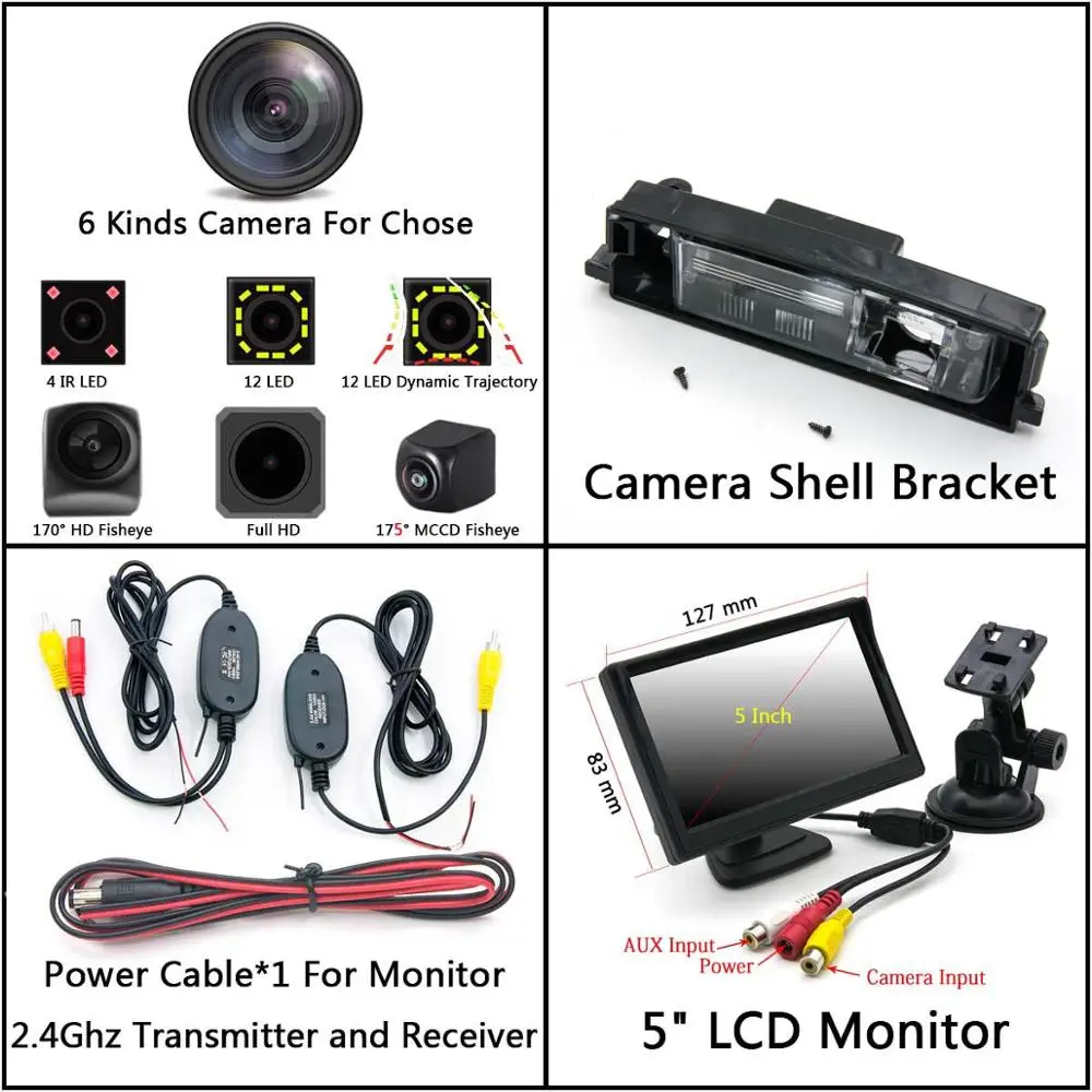 Cam Wireless 5 LCD 175 градусов MCCD рыбий глаз 12LED HD камера заднего вида для Toyota RAV4 Auris E180 Corolla Scion iM Toyota iQ Chery Tiggo автомобильный монитор - Название цвета: Cam Wireless 5 LCD