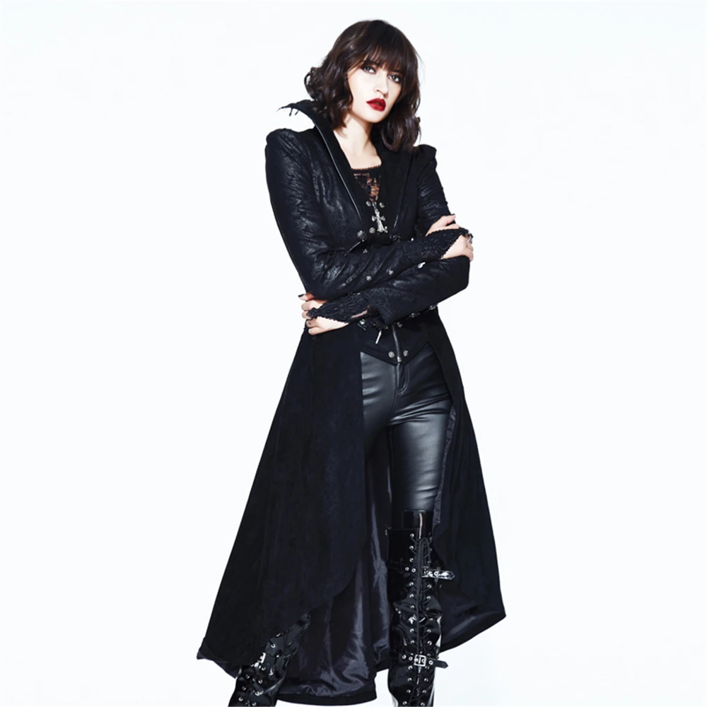 Панк Женская зимняя длинная куртка плащ Готический сексуальный длинный рукав