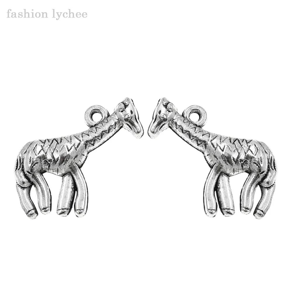 Модные личи 10 шт. животные 3D жираф тибетские серебряные бусины DIY ювелирные