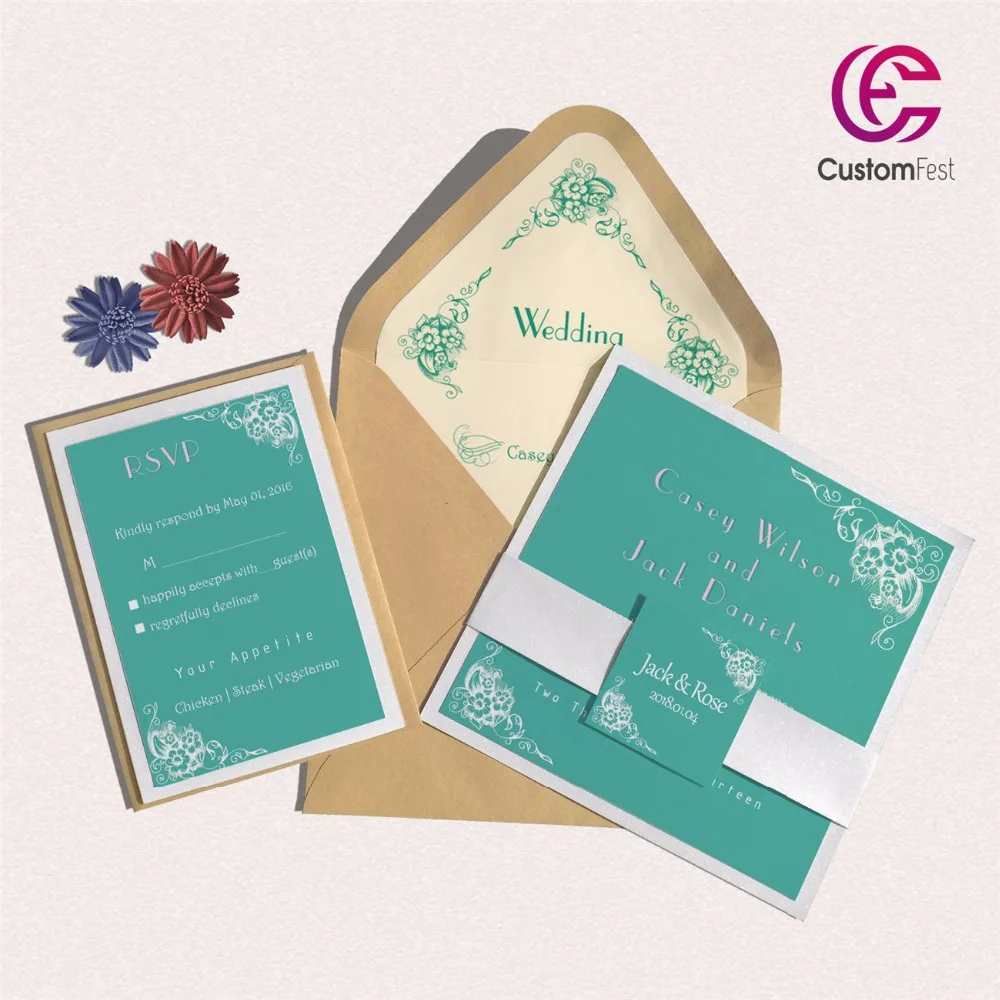 30 шт./лот весенний зеленый с персонализированной подкладкой конверт приглашение