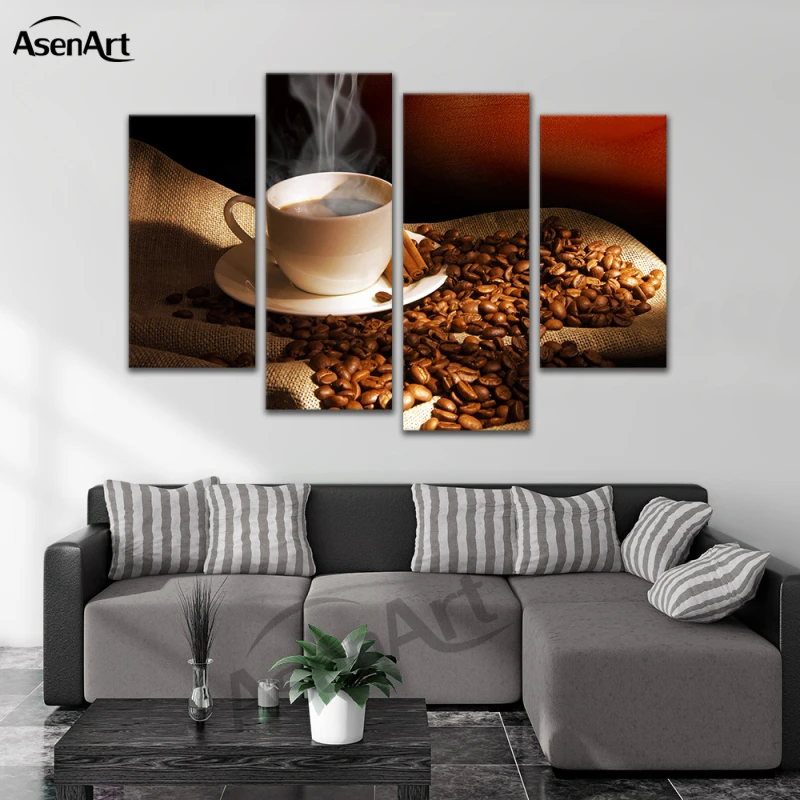 Картина на холсте настенное искусство 4 шт. чашка кофейных зерен печать