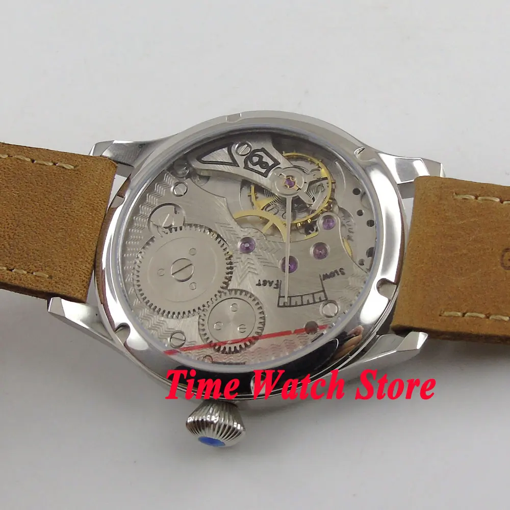 Винтажные 44 мм часы Parnis no logo с черным циферблатом светящиеся 17 драгоценностей