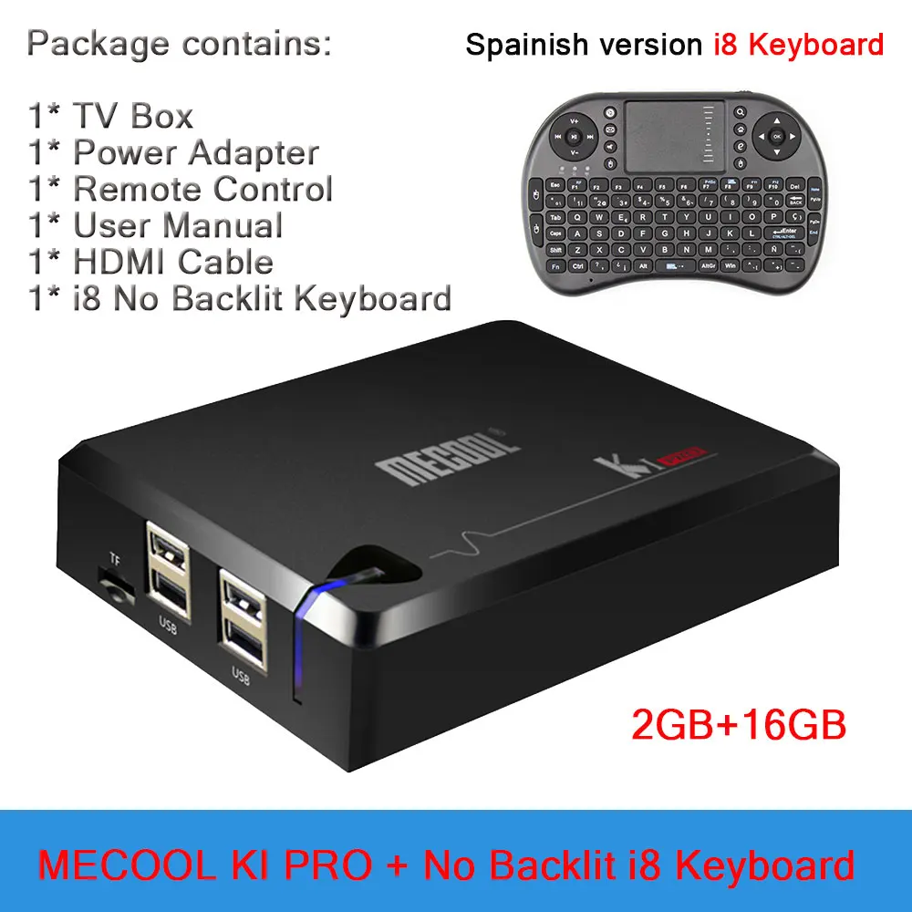 Add i8 Spainish MECOOL KI PRO DVB Android 7,1 Smart tv Box Гибридный DVB-T2/DVB-S2/DVB-C Amlogic S905D Quad 2 Гб+ 16 Гб K1 PRO 5G wifi телеприставки - Цвет: Add i8 Spainish