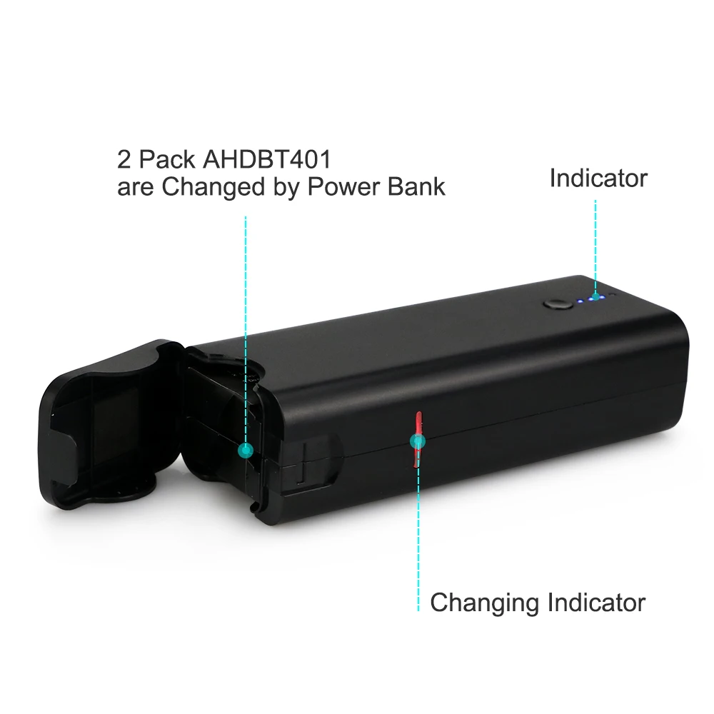 Портативное зарядное устройство MELASTA Внешнее для Gopro Hero 4 AHDBT401 iPhone7 6s Samsung + 2