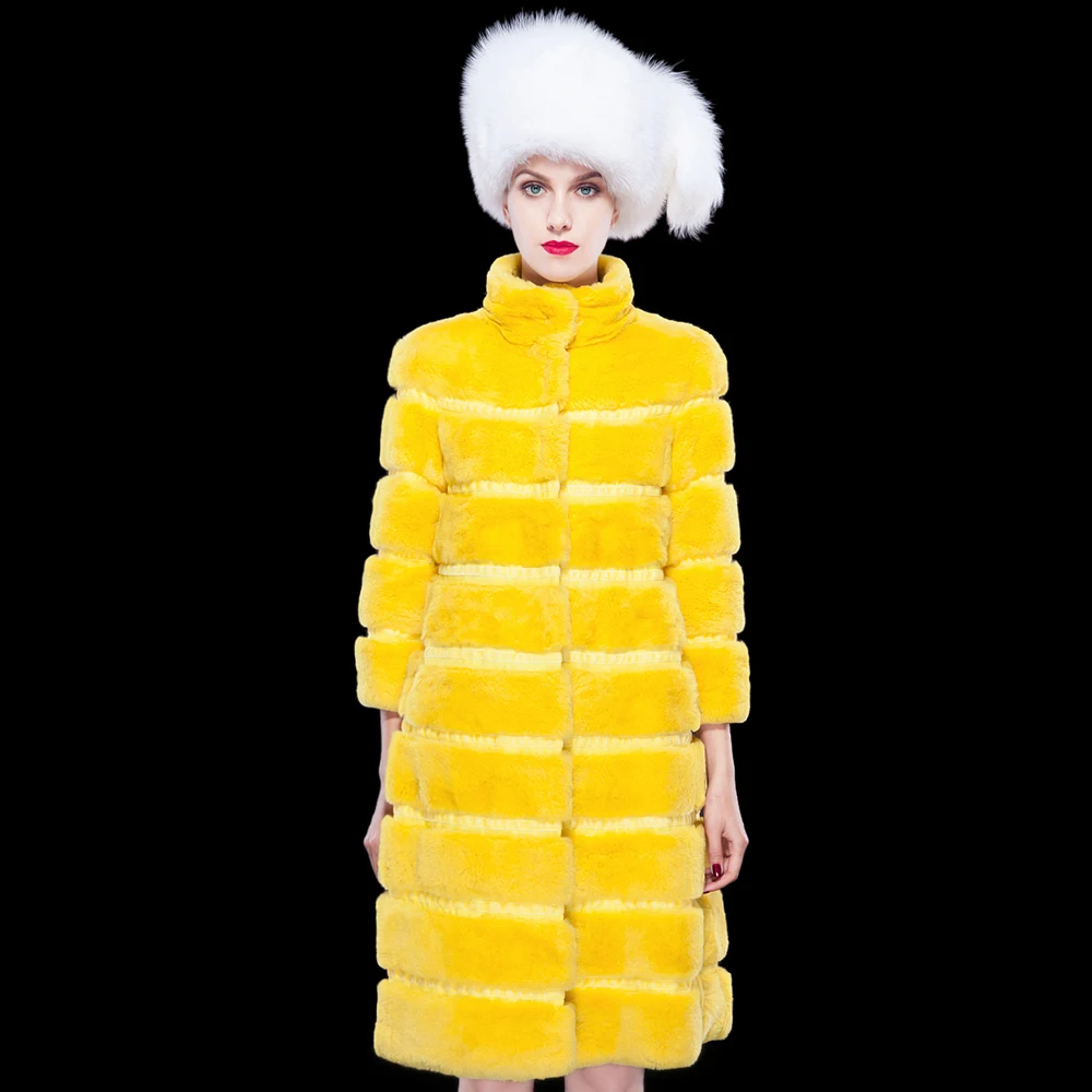 Женское длинное пальто из натурального меха кролика рекс | Женская одежда