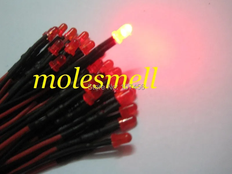 Free shipping 500pcs diffused Red LED Lamp Light Set Pre-Wired 3mm 12V DC Wired