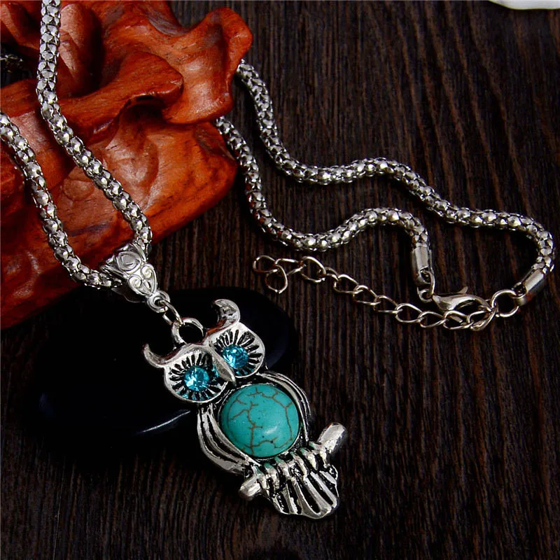 Женское Ожерелье с натуральным камнем и голубыми глазами|vintage jewelry|owl necklacenecklace