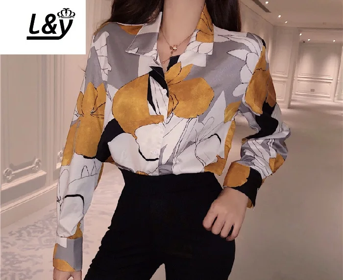 L & Y разноцветная блузка с принтом женская модная весенне осенняя блуза длинными