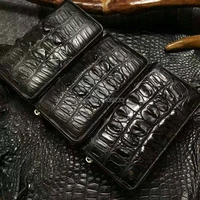 100 genuine alligator tail back skin leather long men wallet purse black color alligator men wallet zipper closure black brown