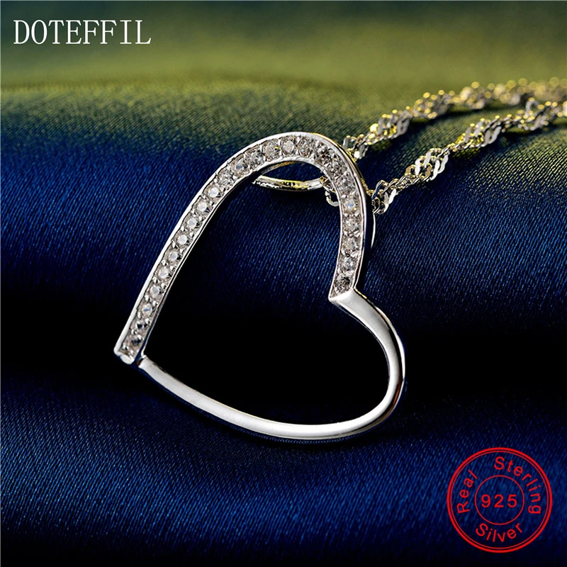 

Love Necklace 925 Sterling Silver Women Charm Necklace Heart Fashion Silver AAAA Zircon Pendant Necklace Jewelry