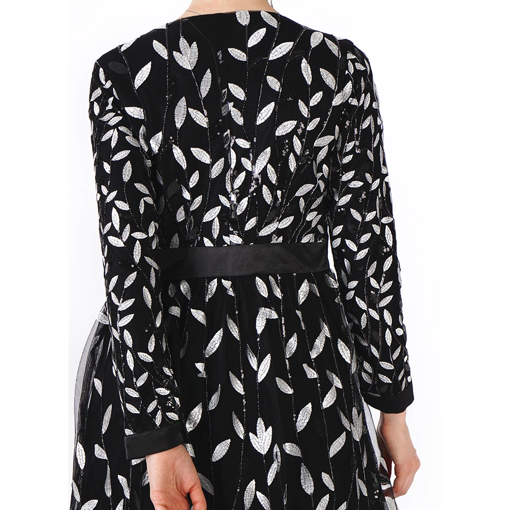 2019 двойные слои кружева вышивка блесток женская мусульманская Круглый воротник