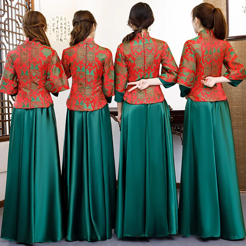 Womens Bridesmaid Wedding Cheongsam Party Dress Chinese Style Elegant Evening Qipao Long Tunic Retro Vestido S-XXL | Женская одежда