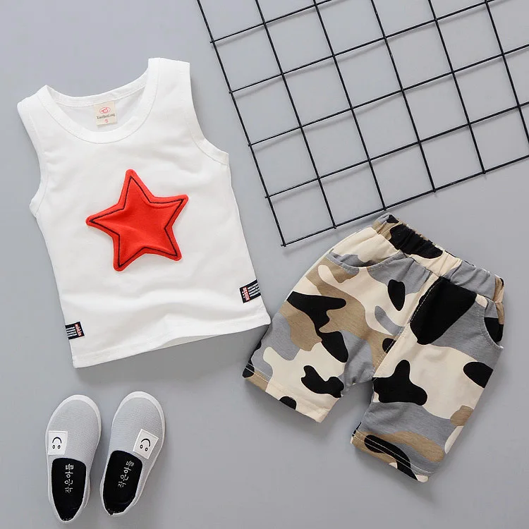 children clothes sets 2018 new baby girls &amp boy summer cartoon cotton short sleeve t-shirt+camouflage pants 2 pcs suit | Детская