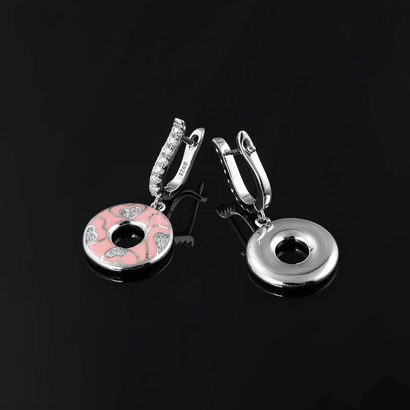 Fashion New 100% 925 Sterling Silver Round Pink enamel Clear CZ dangle Earrings For women s luxury Party Jewelry | Украшения и