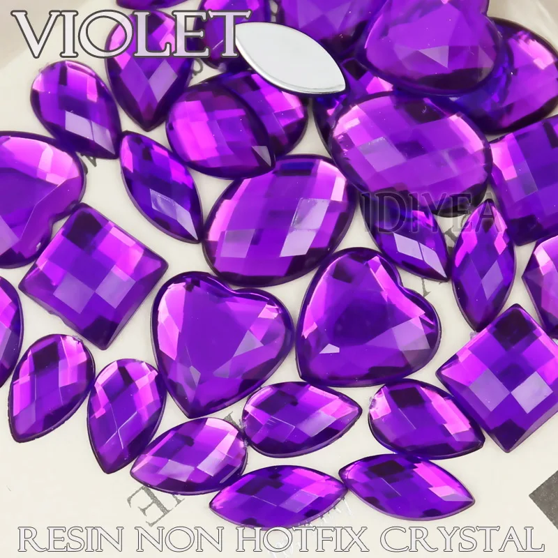 100 шт./лот различные размеры формы фиолетовые большие стразы квадратные сердце