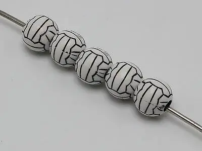 100 Black and White Acrylic Sports Volleyball Pattern Round Beads 12mm Jewelry | Украшения и аксессуары