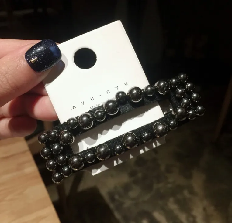 Square Black Модные большие заколки для волос, корейские женские заколки с искусственным жемчугом и бусинами, заколки для волос, аксессуары для волос, украшения для девочек - Окраска металла: Square Black