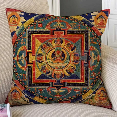 Настенная картина в виде мандалы, тибетский буддийский декоративный наволочка 18 дюймов для декоративной подушки, таинственный античный буддийский культурный чехол для подушки