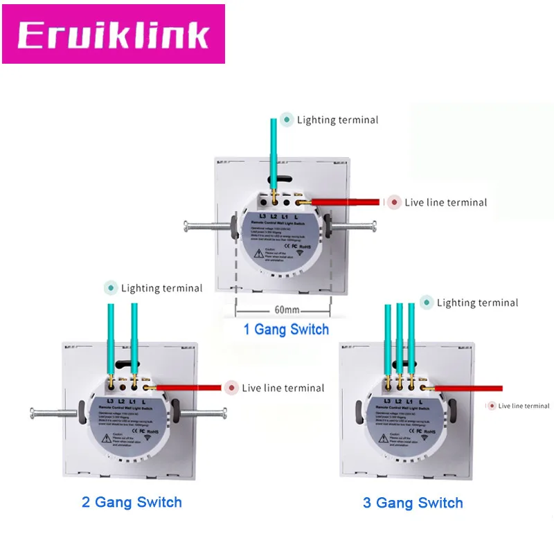 Стандарт ЕС/Великобритании настенный сенсорный выключатель Eruiklink 1 банда/2 банды/3