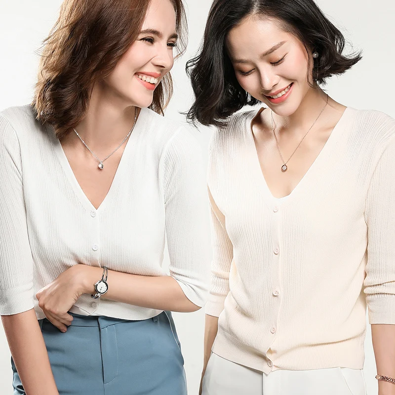 2018 Ранняя весна кардиган женский полосатый свитер с длинным рукавом v-образным