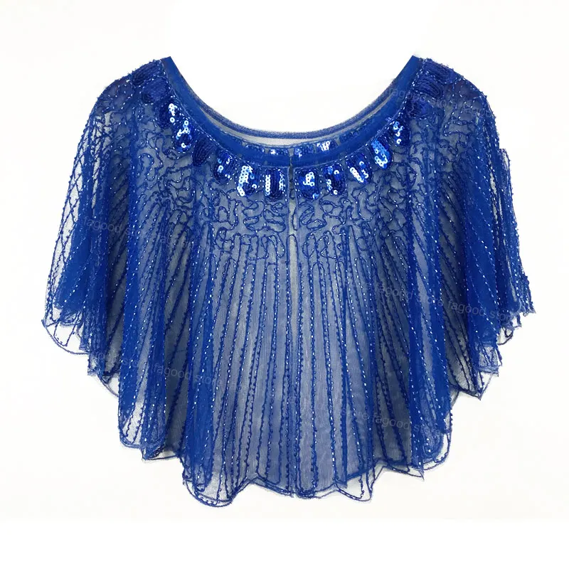Blue Capelet Женская шаль 1920 s, украшенная бисером и пайетками, нарядная накидка, болеро, Хлопушка, накидка - Цвет: Blue Capelet