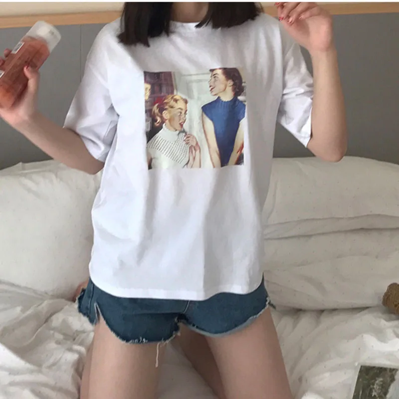 Harajuku Графические футболки для женщин Kawaii летние топы Футболка Tumblr корейский Ulzzang
