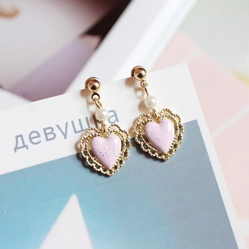 Розовый стиль принцессы сверкающих в форме сердца подвески сережки 1 пара|pendant
