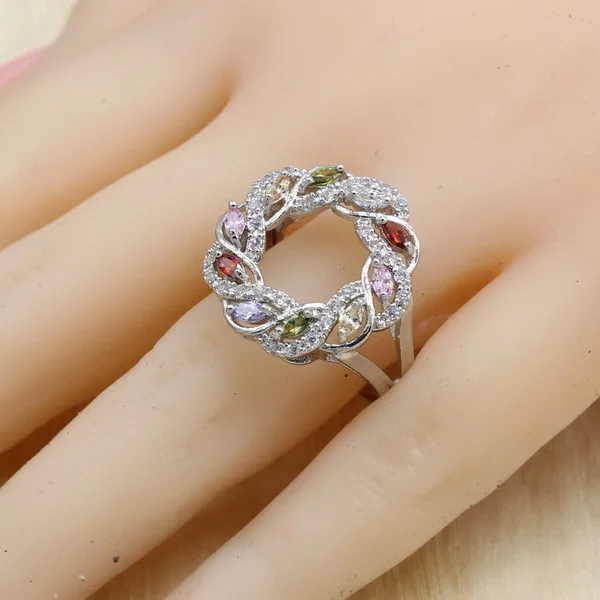925 Sterling Silver Jewelry Multicolor Cubic Zirconia Jewelry Sets For Women Hollow Earrings/Pendant/Necklace/Ring/Bracelet - Окраска металла: 1PCS