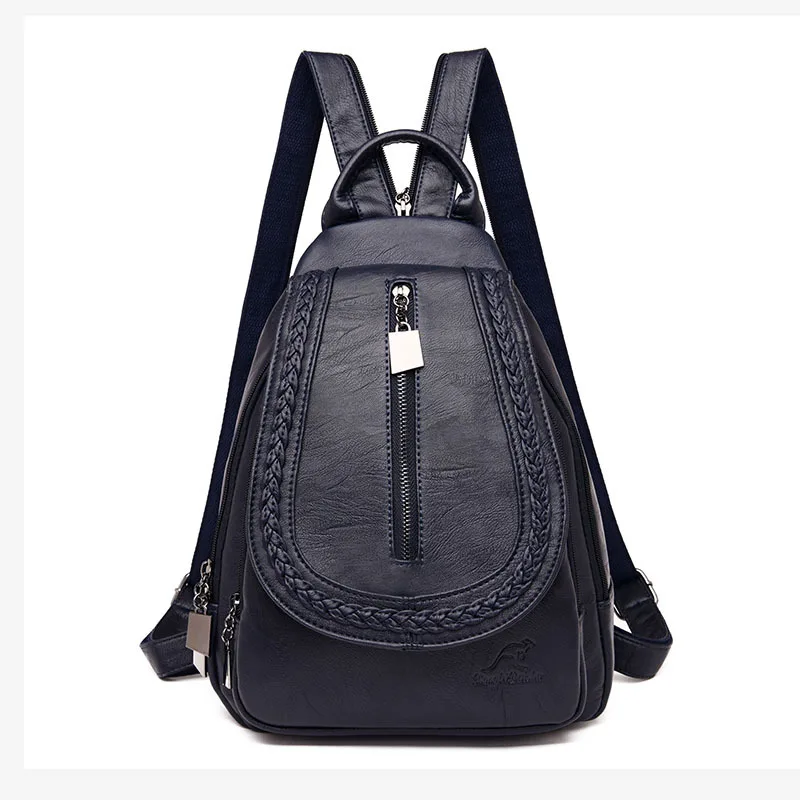 Women Leather Backpacks Classic Female Chest Bag Sac a Dos Travel Ladies Bagpack Mochilas School Bags For Trrnage Girls Preppy - Color: blue